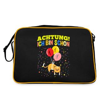 Achtung Ich Bin Schon 1 Geburtstag Katze - Retro Tasche - Schwarz/Gold - Hinten