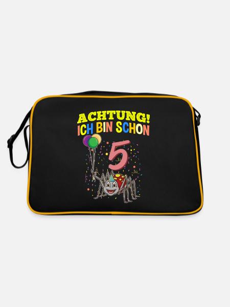 Achtung Ich Bin Schon 5 Tier Geburtstag Spinne - Retro Tasche - Schwarz/Gold - Hinten
