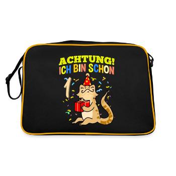 Achtung Ich Bin Schon 1 Geburtstag Bartagame - Retro Tasche - Schwarz/Gold - Hinten