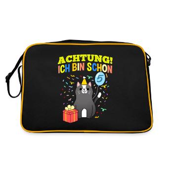 Achtung Ich Bin Schon 5 Geburtstag Tuxedo-Katze - Retro Tasche - Schwarz/Gold - Hinten