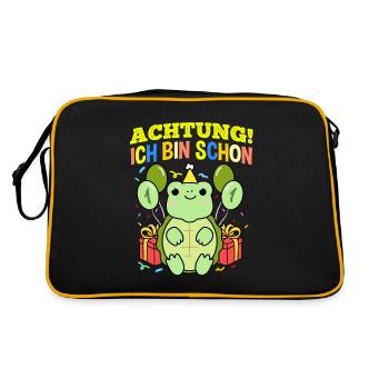 Achtung Ich Bin Schon 1 Geburtstag Schildkröte - Retro Tasche - Schwarz/Gold - Hinten