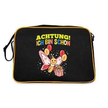 Achtung Ich Bin Schon 1 Geburtstag Schmetterling - Retro Tasche - Schwarz/Gold - Hinten