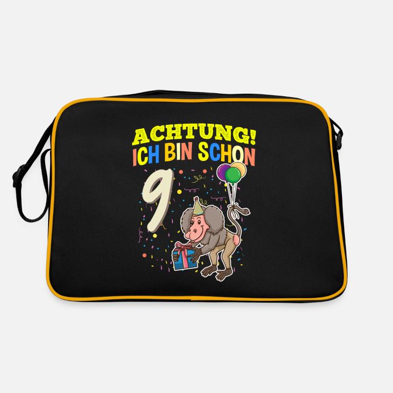 Achtung Ich Bin Schon 9 Tier Geburtstag Pavian Retro Tasche