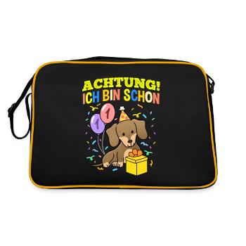 Achtung Ich Bin Schon 1 Geburtstag Dackel - Retro Tasche - Schwarz/Gold - Hinten