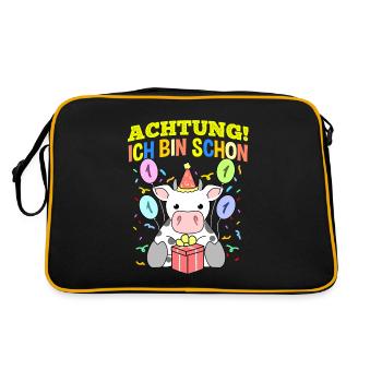 Achtung Ich Bin Schon 1 Geburtstag Kuh - Retro Tasche - Schwarz/Gold - Hinten