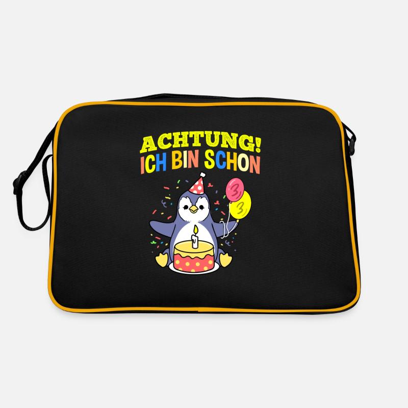 Achtung Ich Bin Schon 3 Tier Geburtstag Pinguin - Retro Tasche - Schwarz/Gold