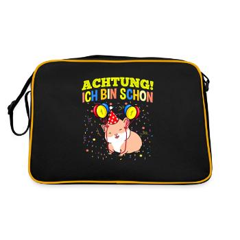 Achtung Ich Bin Schon 1 Geburtstag Meerschweinchen - Retro Tasche - Schwarz/Gold - Hinten