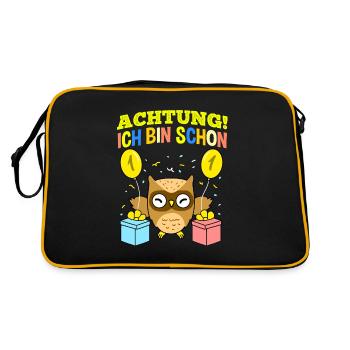 Achtung Ich Bin Schon 1 Geburtstag Eule - Retro Tasche - Schwarz/Gold - Hinten
