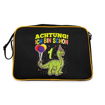 Achtung Ich Bin Schon 1 Geburtstag Brachiosaurus - Retro Tasche - Schwarz/Gold - Hinten