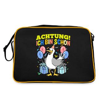 Achtung Ich Bin Schon 1 Geburtstag Möwe - Retro Tasche - Schwarz/Gold - Hinten