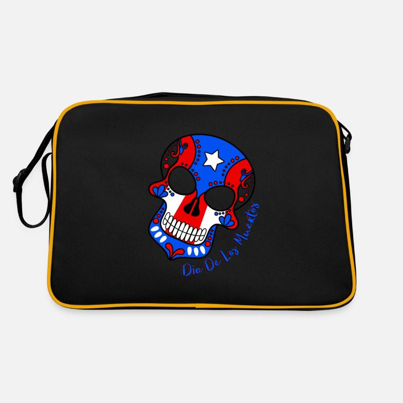 Sugar Skull Stolzer Puertoricaner - Retro Tasche - Schwarz/Gold
