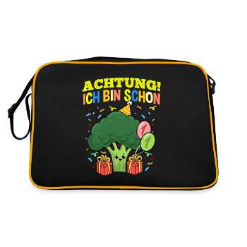 Achtung Ich Bin Schon 1 Geburtstag Brocolli - Retro Tasche - Schwarz/Gold - Hinten