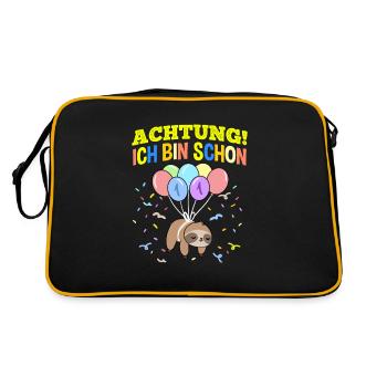 Achtung Ich Bin Schon 1 Geburtstag Faultier - Retro Tasche - Schwarz/Gold - Hinten