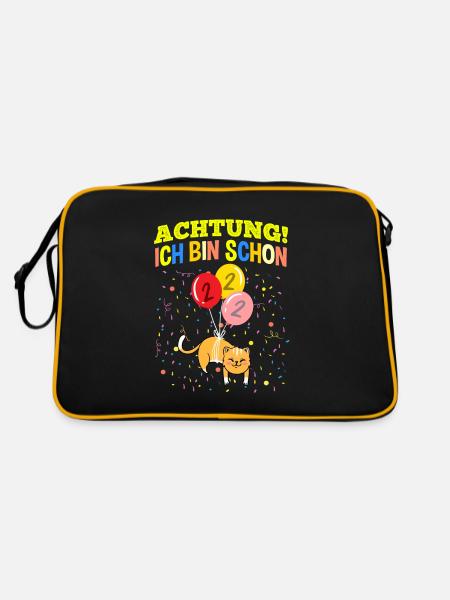 Achtung Ich Bin Schon 2 Geburtstag Katze - Retro Tasche - Schwarz/Gold - Hinten