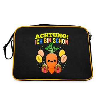 Achtung Ich Bin Schon 1 Geburtstag Karotte - Retro Tasche - Schwarz/Gold - Hinten