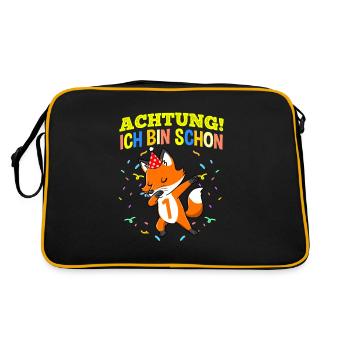 Achtung Ich Bin Schon 1 Geburtstag Fuchs - Retro Tasche - Schwarz/Gold - Hinten