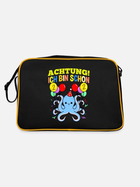 Achtung Ich Bin Schon 2 Geburtstag Oktopus - Retro Tasche - Schwarz/Gold - Hinten