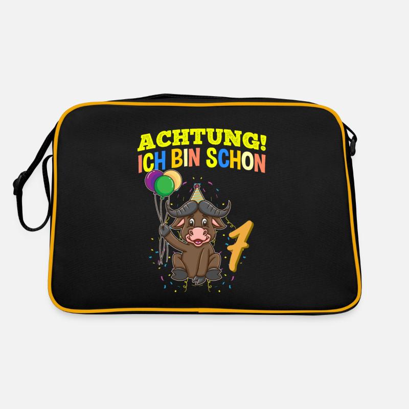 Achtung Ich Bin Schon 7 Geburtstag Büffel Bison Retro Tasche