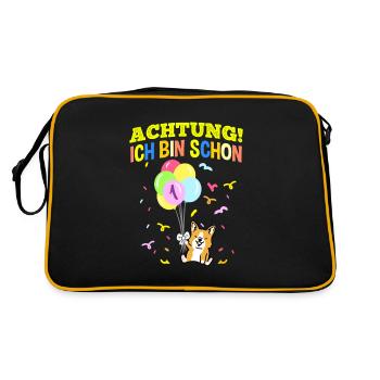 Achtung Ich Bin Schon 1 Geburtstag Corgi - Retro Tasche - Schwarz/Gold - Hinten