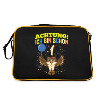Achtung Ich Bin Schon 1 Safari Geburtstag Eule - Retro Tasche - Schwarz/Gold - Hinten