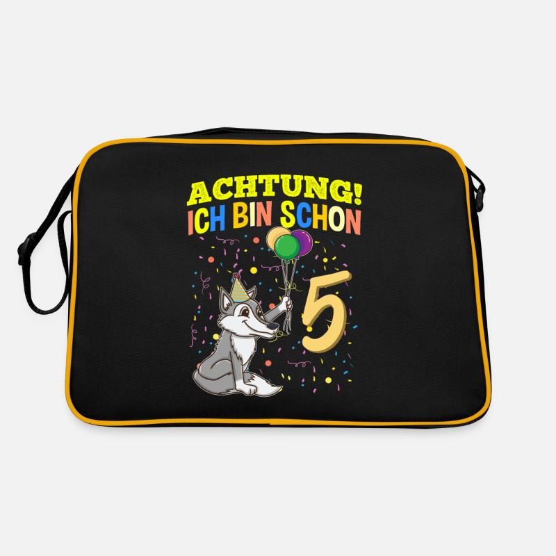 Achtung Ich Bin Schon 5 Tier Geburtstag Wolf Retro Tasche