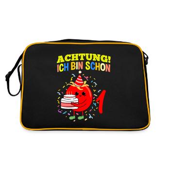Achtung Ich Bin Schon 1 Geburtstag Tomate - Retro Tasche - Schwarz/Gold - Hinten
