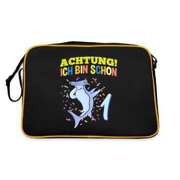 Achtung Ich Bin Schon 1 Geburtstag Hammerhai - Retro Tasche - Schwarz/Gold - Hinten
