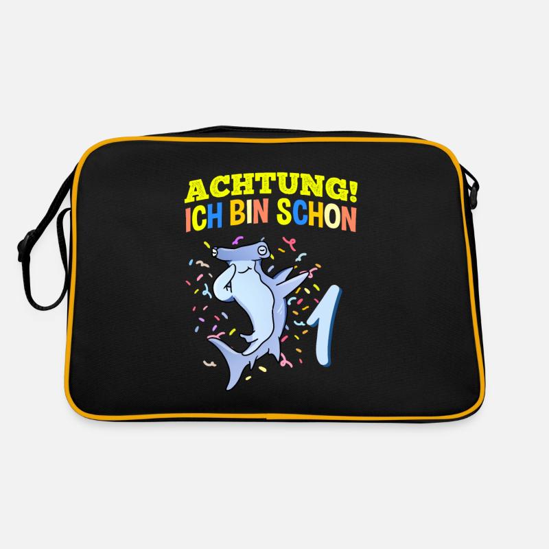 Achtung Ich Bin Schon 1 Geburtstag Hammerhai Retro Tasche
