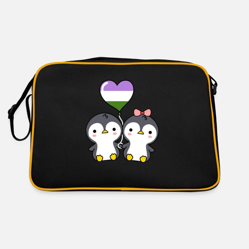 Pinguin-Paar Genderqueer Pride - Retro Tasche - Schwarz/Gold