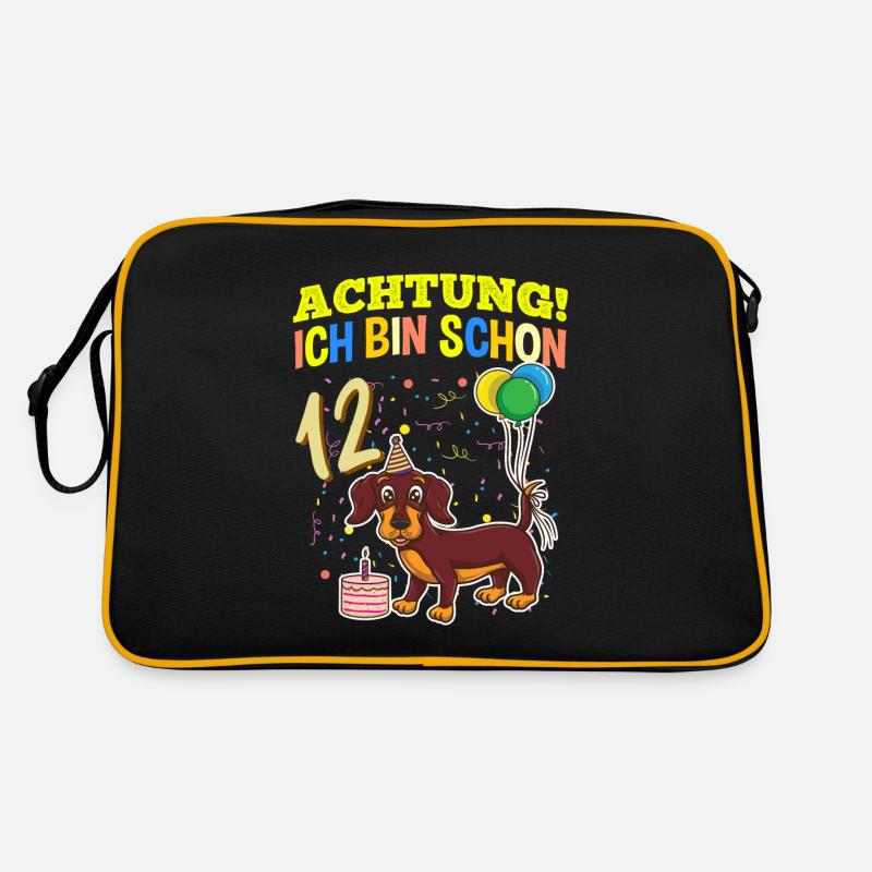 Achtung Ich Bin Schon 12 Tier Geburtstag Dackel Retro Tasche