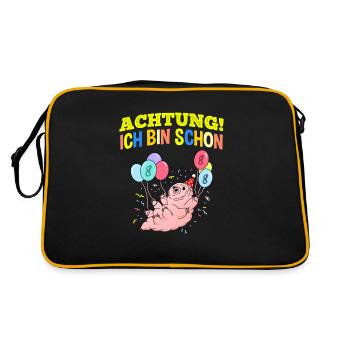 Achtung Ich Bin Schon 8 Geburtstag Bärtierchen - Retro Tasche - Schwarz/Gold - Hinten