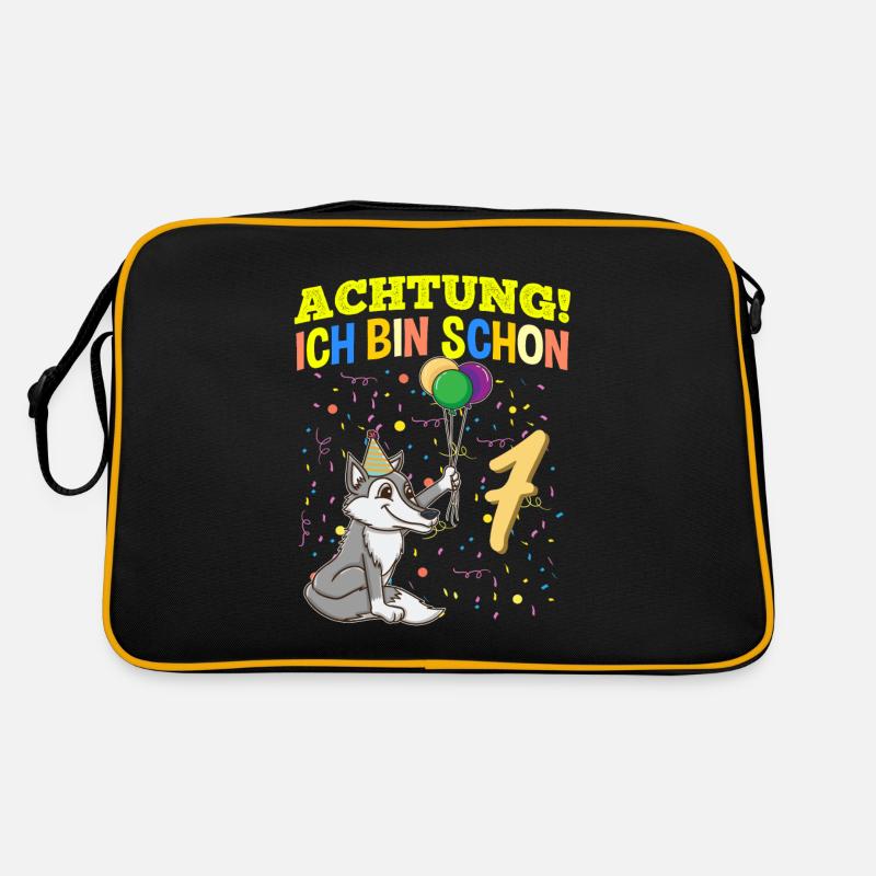 Achtung Ich Bin Schon 7 Tier Geburtstag Wolf Retro Tasche