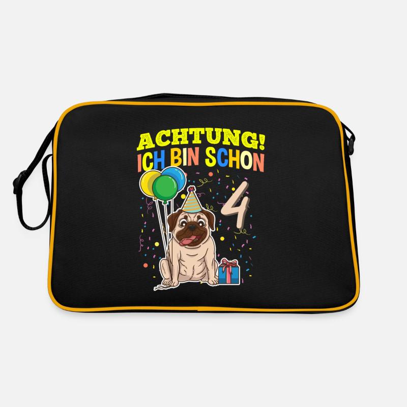 Achtung Ich Bin Schon 4 Tier Geburtstag Mops Retro Tasche