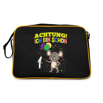 Achtung Ich Bin Schon 1 Tier Geburtstag Maus - Retro Tasche - Schwarz/Gold - Hinten