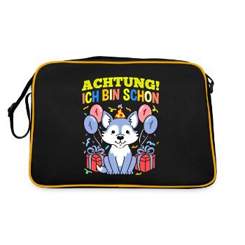 Achtung Ich Bin Schon 1 Geburtstag Wolf - Retro Tasche - Schwarz/Gold - Hinten