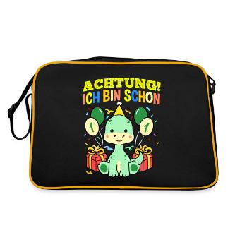Achtung Ich Bin Schon 1 Geburtstag Dinosaurier - Retro Tasche - Schwarz/Gold - Hinten