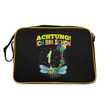 Achtung Ich Bin Schon 1 Tier Geburtstag Libelle - Retro Tasche - Schwarz/Gold - Hinten