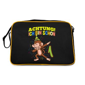 Achtung Ich Bin Schon 1 Geburtstag Affen - Retro Tasche - Schwarz/Gold - Hinten