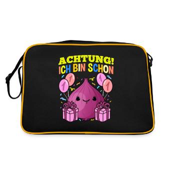 Achtung Ich Bin Schon 1 Geburtstag Zwiebel - Retro Tasche - Schwarz/Gold - Hinten