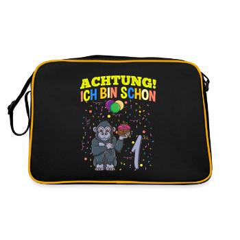 Achtung Ich Bin Schon 1 Geburtstag Gorilla - Retro Tasche - Schwarz/Gold - Hinten