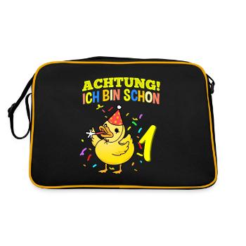 Achtung Ich Bin Schon 1 Geburtstag Ente - Retro Tasche - Schwarz/Gold - Hinten
