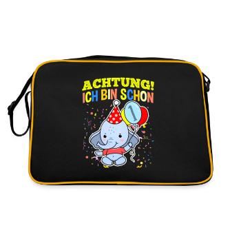 Achtung Ich Bin Schon 1 Geburtstag Elefant - Retro Tasche - Schwarz/Gold - Hinten