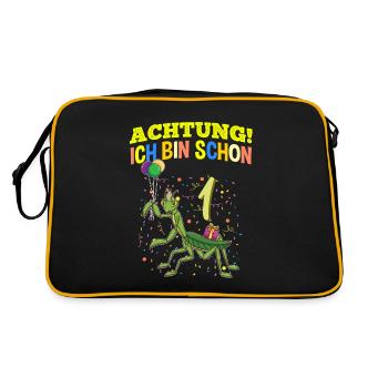 Achtung Ich Bin Schon 1 Geburtstag Gottesanbeterin - Retro Tasche - Schwarz/Gold - Hinten