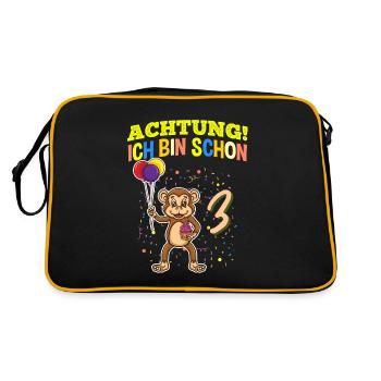 Achtung Ich Bin Schon 3 Zoo Tier Geburtstag Affe - Retro Tasche - Schwarz/Gold - Hinten