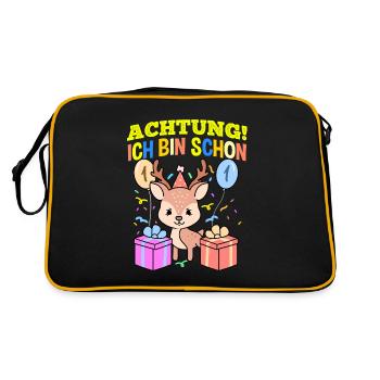 Achtung Ich Bin Schon 1 Geburtstag Hirsch - Retro Tasche - Schwarz/Gold - Hinten