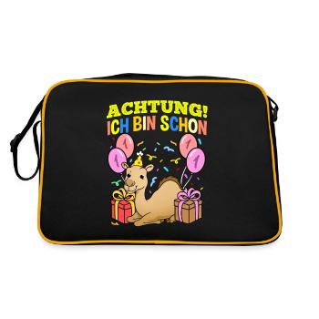 Achtung Ich Bin Schon 1 Geburtstag Dromedar - Retro Tasche - Schwarz/Gold - Hinten