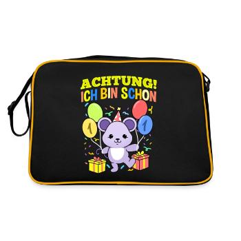 Achtung Ich Bin Schon 1 Geburtstag Maus - Retro Tasche - Schwarz/Gold - Hinten