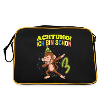 Achtung Ich Bin Schon 3 Geburtstag Affen - Retro Tasche - Schwarz/Gold - Hinten