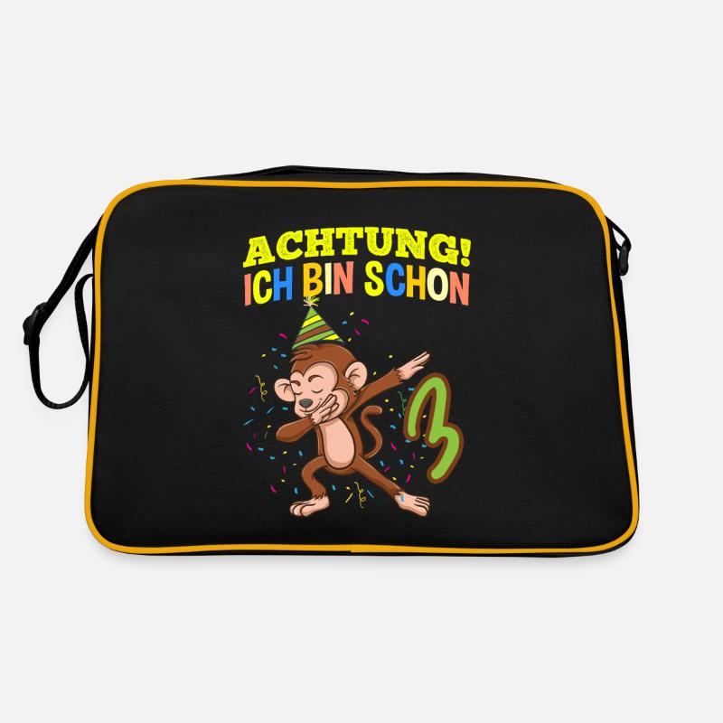 Achtung Ich Bin Schon 3 Geburtstag Affen - Retro Tasche - Schwarz/Gold