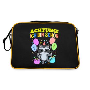 Achtung Ich Bin Schon 1 Geburtstag Waschbär - Retro Tasche - Schwarz/Gold - Hinten